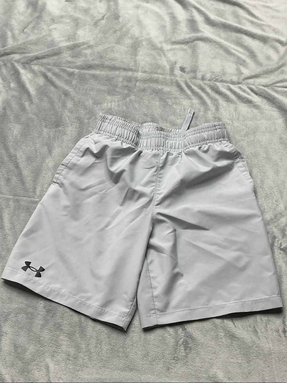 Under Armour Light Gray Kids Athletic Shorts with Black Logo